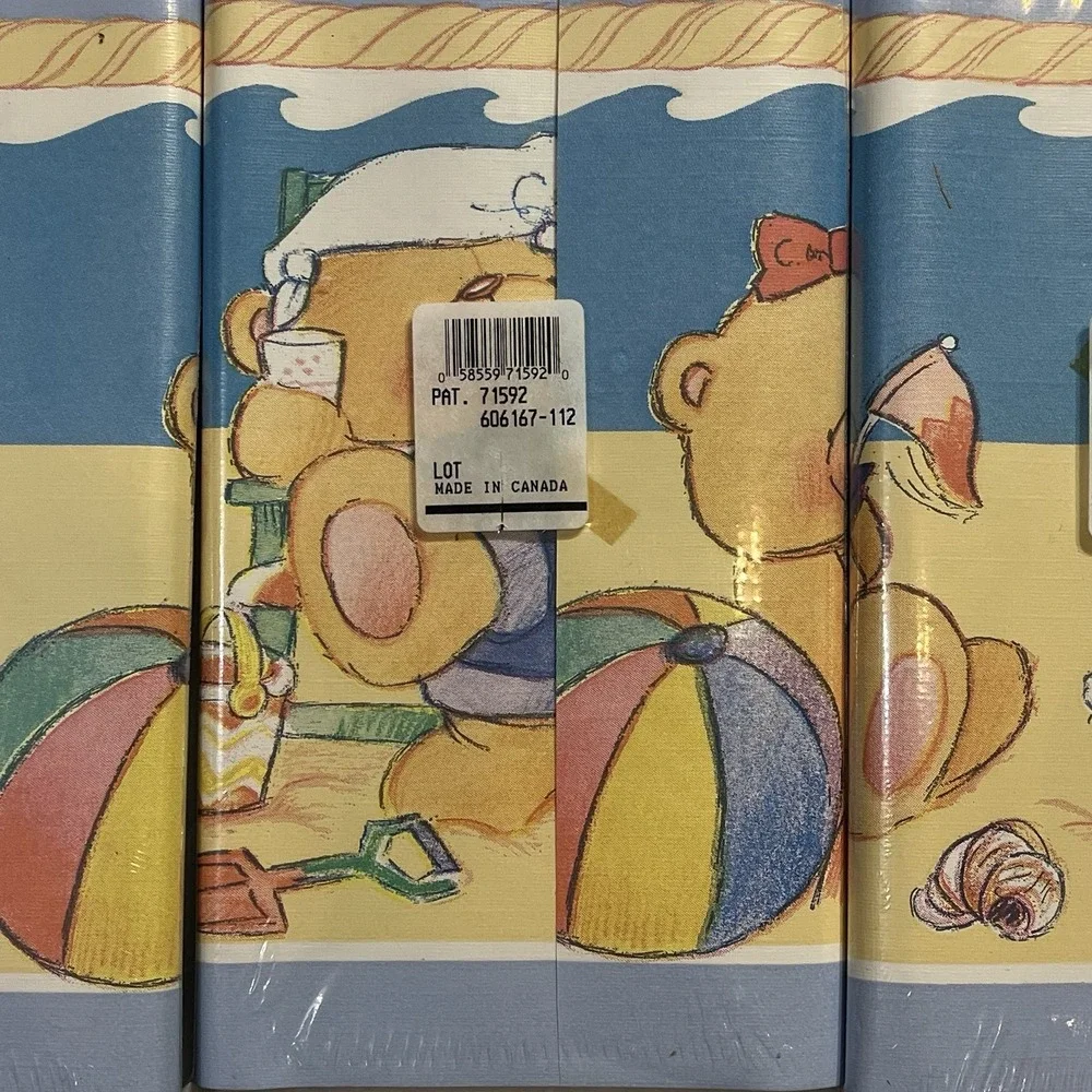 Rare FOREVER FRIENDS Andrew Brownsword Wallpaper BORDER 1992 Teddy Bears Beach